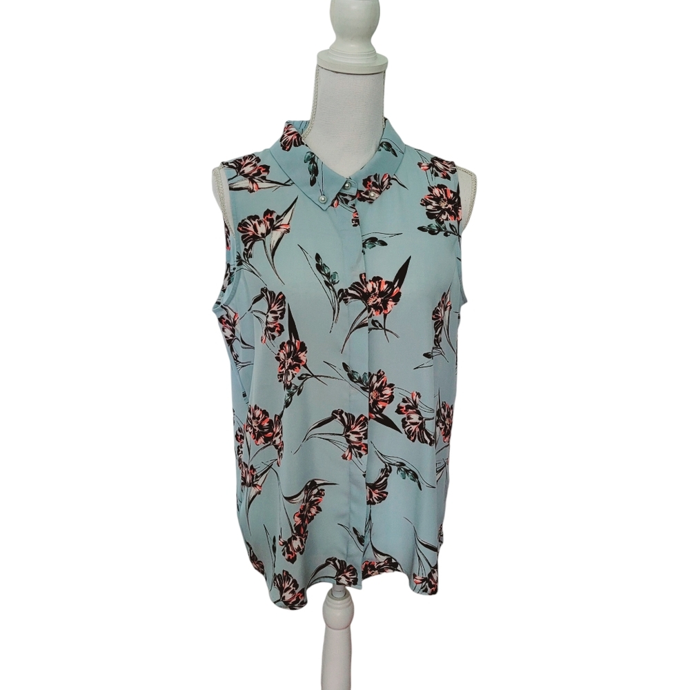 Karl Lagerfeld Paris Womens Polyester Floral Sleeveless Top Size L